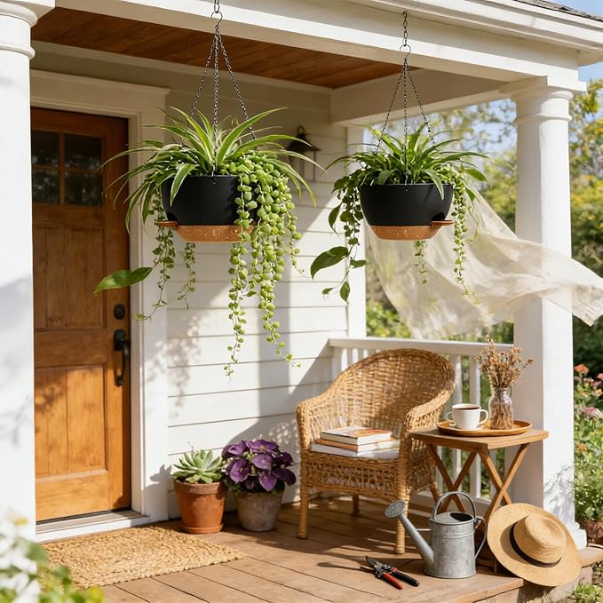 13 Inch 2 Pack Large Self Watering Hanging Planters - Image 2