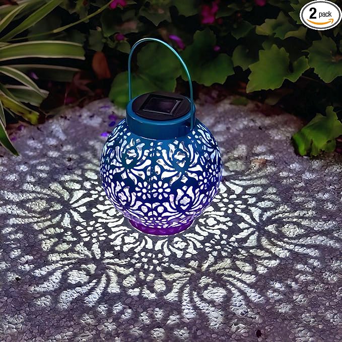 2 Pack Outdoor Solar Hanging Lantern Lights Metal LED Decorative Lamp by ExcMark