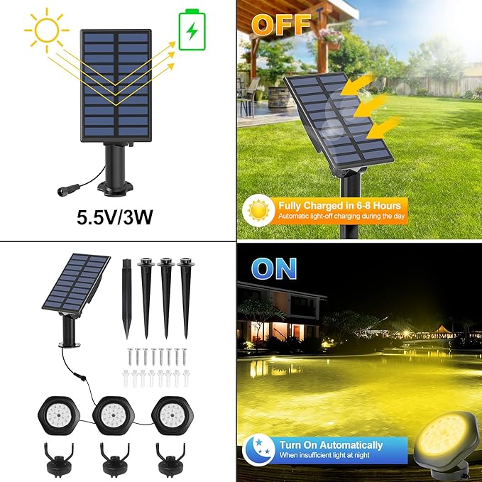 Solar Pond Lights, 3000K Warm White LED Underwater Submersible Fountain Light - Image 4