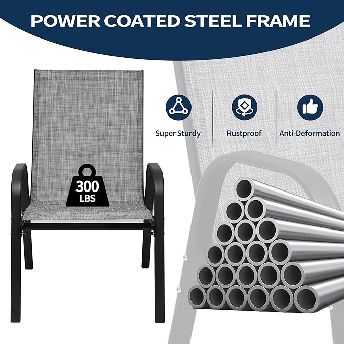 PIZZELLO Patio Chairs Set of 4, Outdoor Stackable Dining Chairs - Image 8