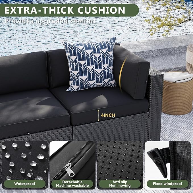 Aoxun 7 Piece Patio Furniture Set, Wicker Rattan Patio Sectional Sofa, Outdoor - Image 5