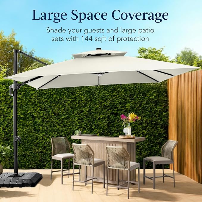 Best Choice Products 12x12ft LED Cantilever Patio Umbrella w/Base Included & - Image 4