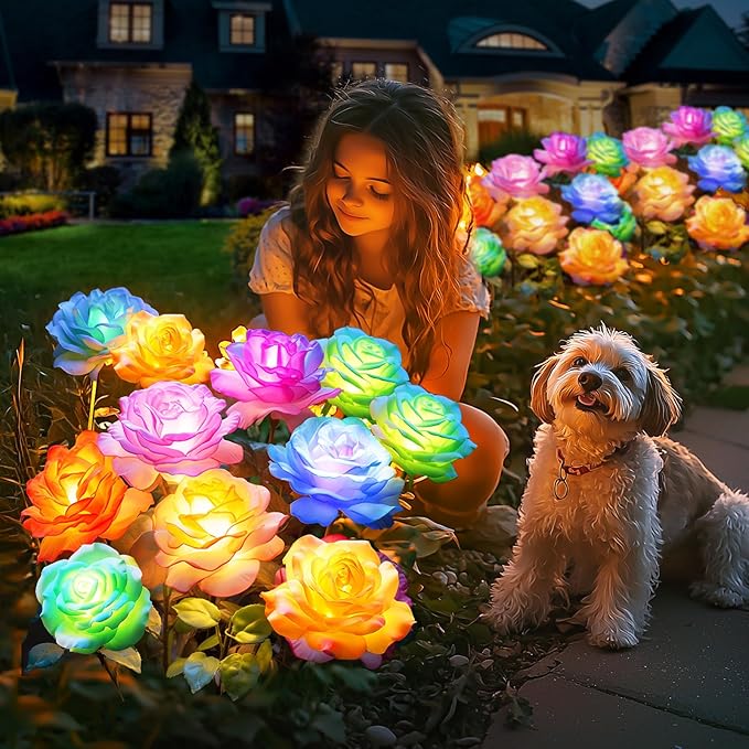 Solar Rose Lights Outdoor: 10 Pack IP65 Waterproof 7-Color Changing LED Flower - Image 3