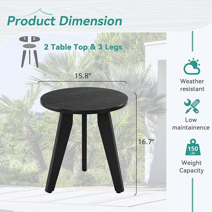 HDPS Outdoor Side Table, Small Round Side Table Weather-Resistant, Outdoor Side - Image 3