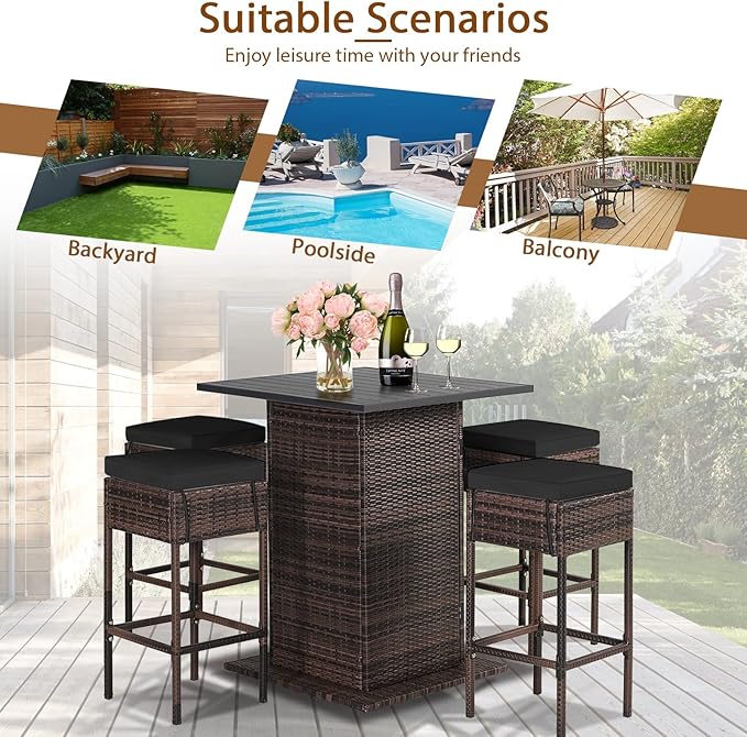 Tangkula 5 Piece Outdoor Rattan Bar Set, Patio Bar Furniture - Image 9