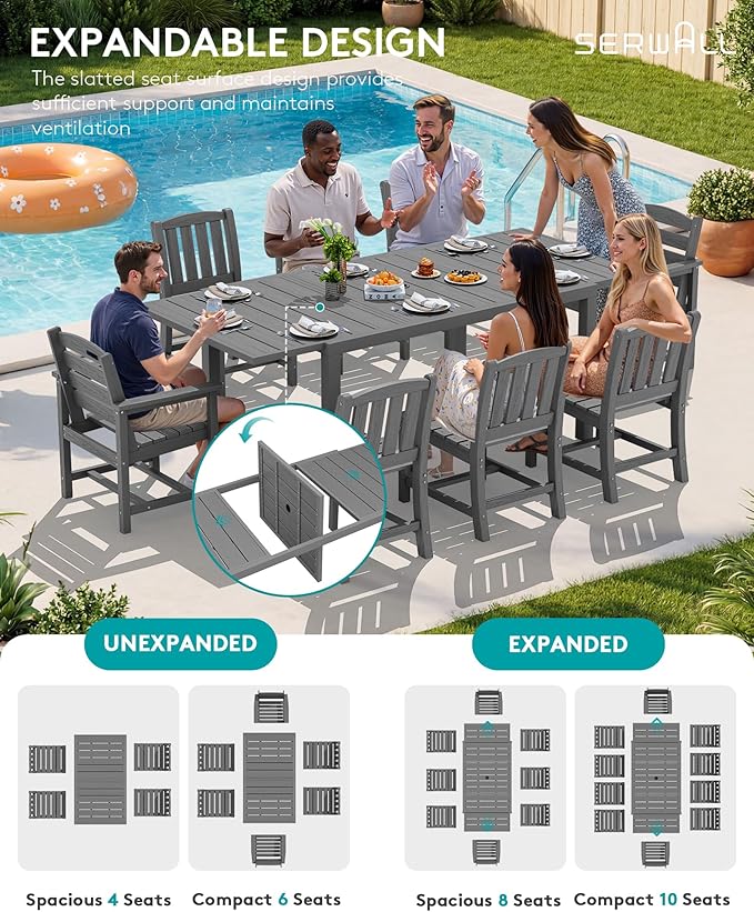 SERWALL 11-Piece Outdoor Dining Set, All Weather HDPE Outdoor Furniture Set - Image 4