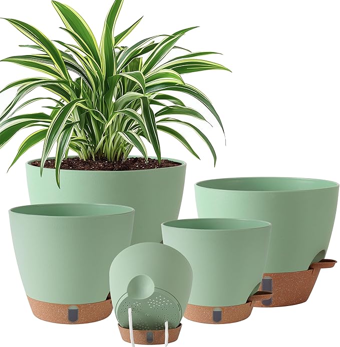 Self Watering Pots for Inoor Ourdoor Plants 10/9/8/7/6.5 Inch Plastic Planters by Fielda