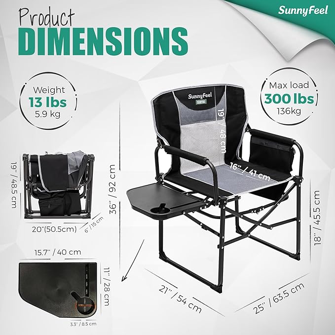 SUNNYFEEL Camping Directors Chair, Heavy Duty, Oversized Portable Folding Chair - Image 3