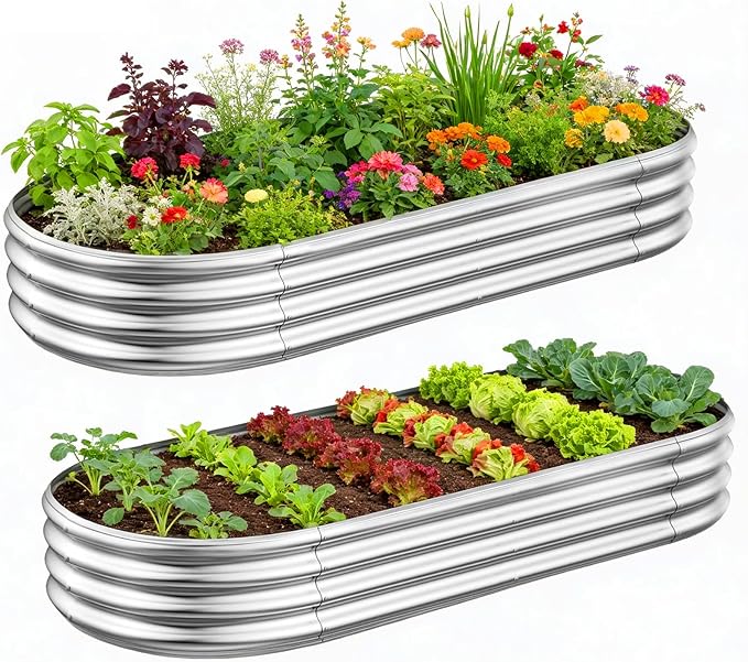 GADI Metal Raised Garden Bed 2Sets Galvanized Planter Box by GADI