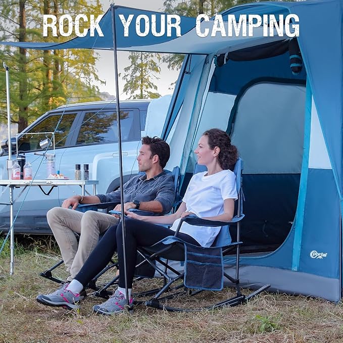 Portal Folding Camping Rocking Chair Portable Outdoor Rocker High Back Cup - Image 7