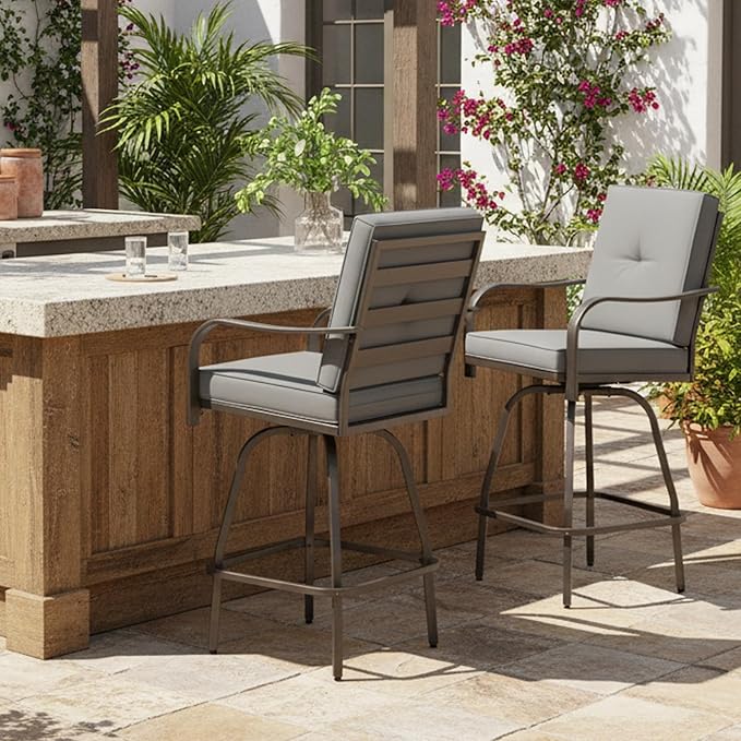 Patio Swivel Bar Stools Set of 2, Outdoor Bar Height Swivel Chairs - Image 8