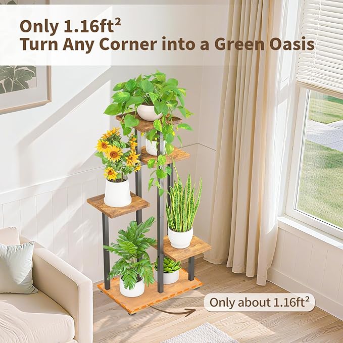 LASZOLA Black 5 Tiered Wood Plant Stand Indoor - Image 6