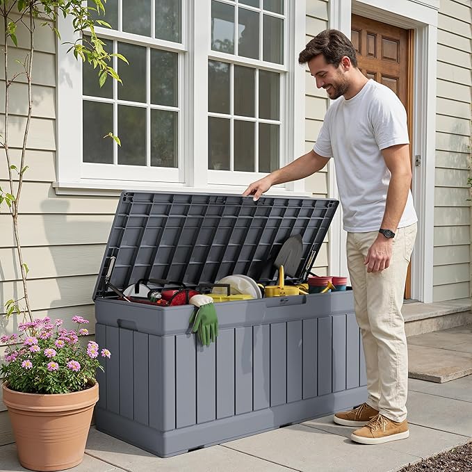 Devoko 78 Gallon Deck Box, Waterproof Resin Outdoor Storage Box - Image 6