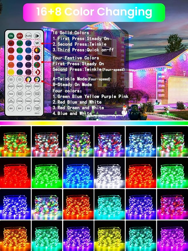 66Ft 200 LED RGB Color Changing Christmas Fairy Lights Plug in, Waterproof - Image 2