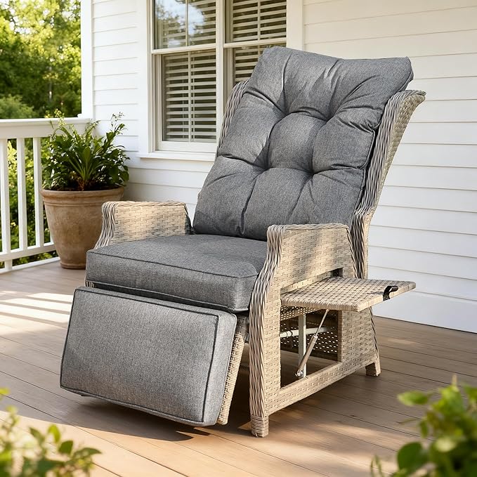 Outdoor Recliner with Adjustable Back and Footrest, Patio 150° Lay Flat by COMLAXFIELD