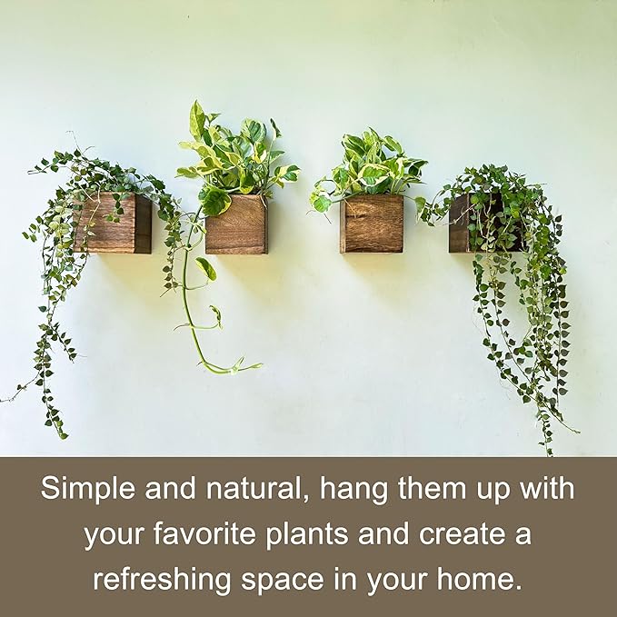 LaLaGreen Wood Planter Boxes Small Square Wooden Wall Mounted Flower Pot - Image 9