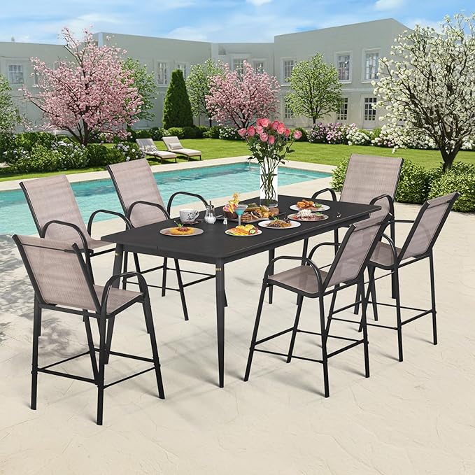 HOMREST Outdoor Bar Height Stools Set of 6, High Back Patio Chairs - Image 4