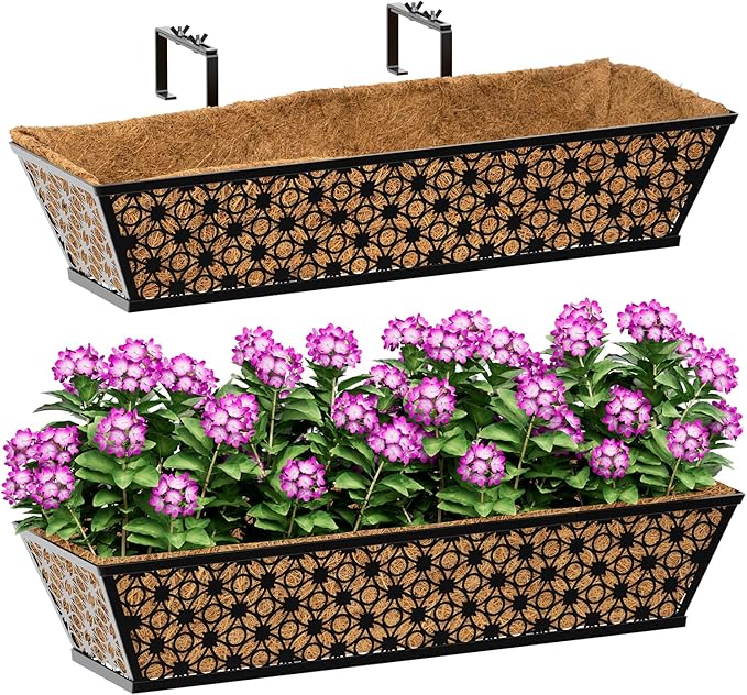 SPECILITE 24" Window Boxes Planters, Heavy Duty Metal Railing Planter Boxes by SPECILITE
