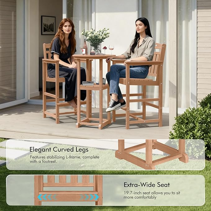 Ciokea 3-Pcs Bistro Table and Chairs, All-Weather Round High Top Bar Table - Image 6
