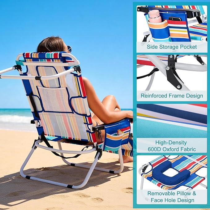 ABORON Tanning Chair with Face Hole, 5-Position Adjustable Reclining Beach - Image 6
