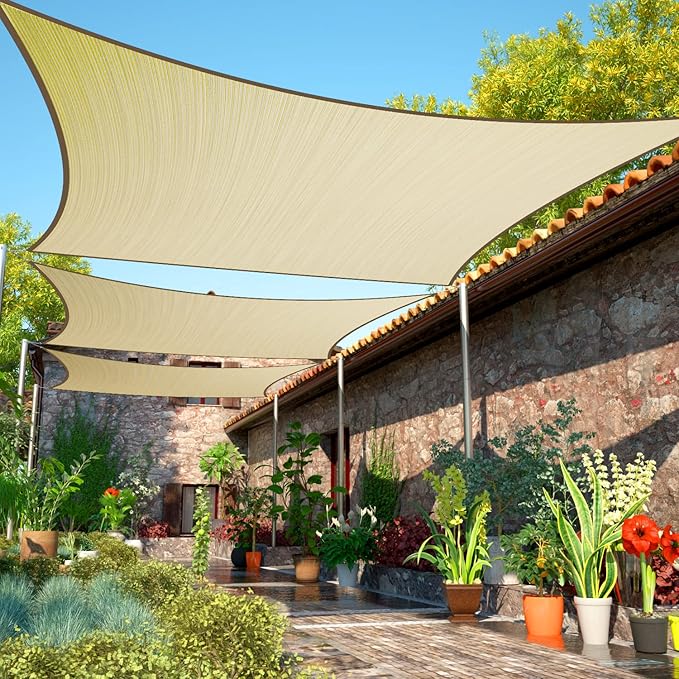 ShadeMart 12' x 20' Beige Sun Shade Sail UPF50 Rectangle Canopy Fabric Cloth by ShadeMart