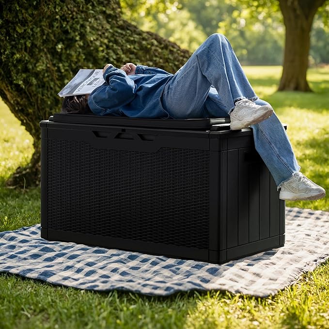 Greesum 100 Gallon Resin Deck Box Large Outdoor Storage - Image 2