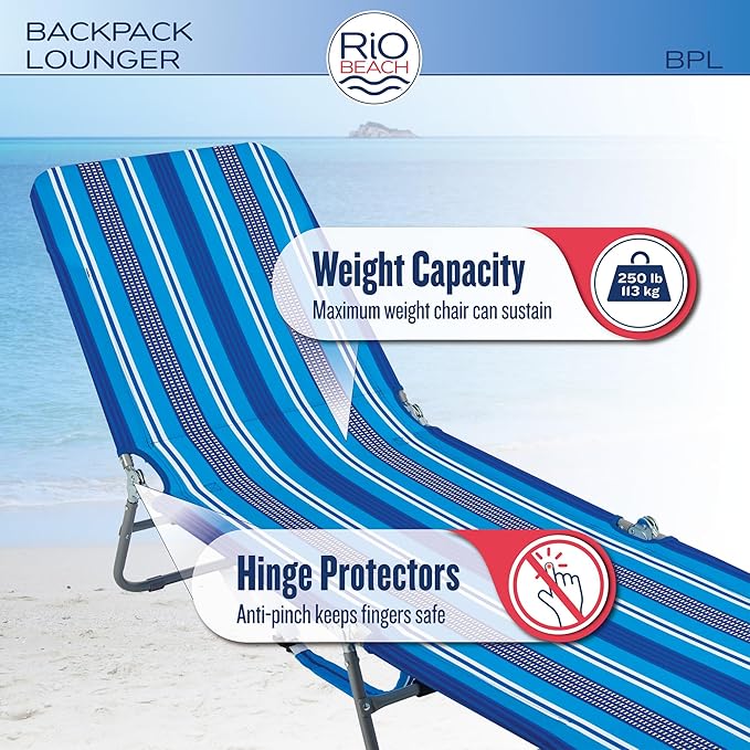 Rio Beach Portable Lay Flat Folding Backpack Beach Lounge Chair - Image 3