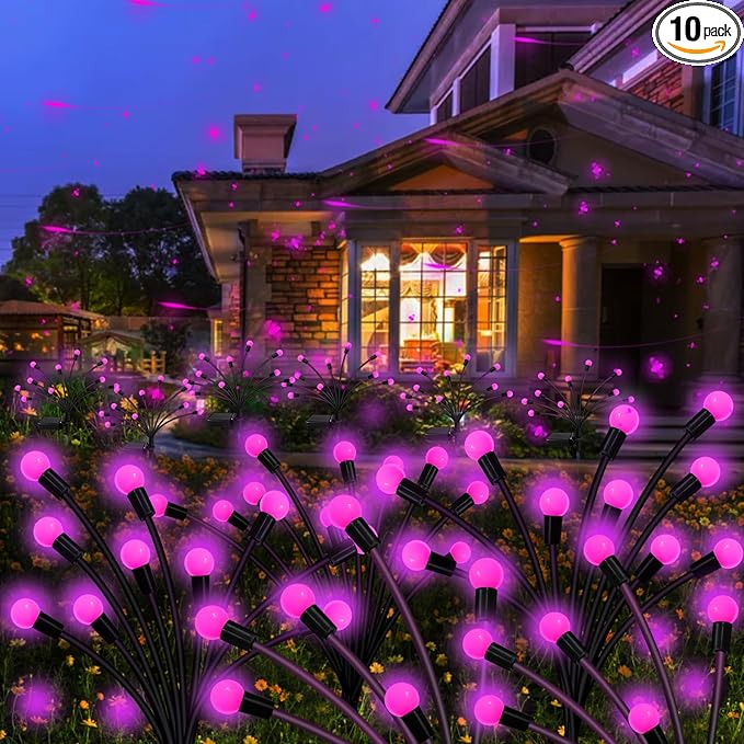 Kohlrabi Solar Garden Lights Outdoor, 10 Pack 80 LED Pink Firefly Lights by KohlrabiDecor