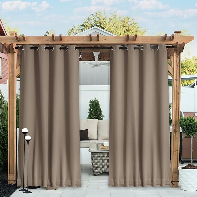 NICETOWN 2 Panels Outdoor Curtains Waterproof Fixed Grommet/Back Tab on Top & by NICETOWN