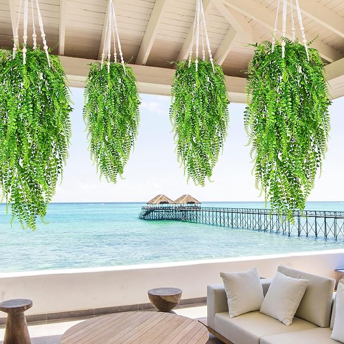 Waipfaru 4Pcs Fake Ferns Fake Hanging Plants Artificial Ferns - Image 9
