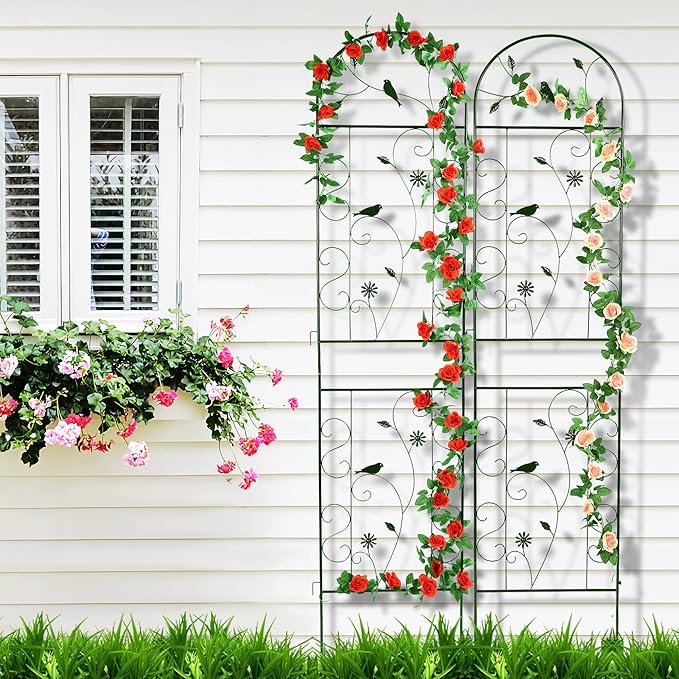Metal Garden Trellis for Climbing Plants, 2 Pack 86.5" x 19.7" Black Plant - Image 6
