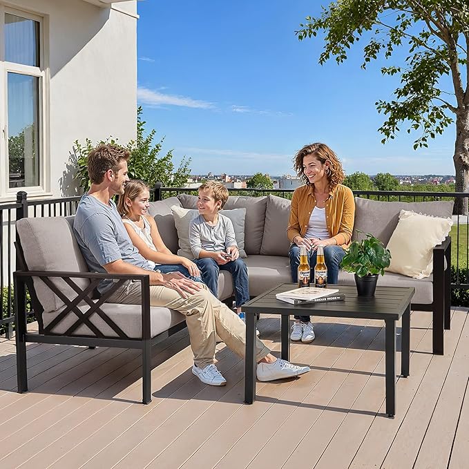 Patio Furniture Set, 6-piece Metal Sectional Furniture Sofa - Image 2