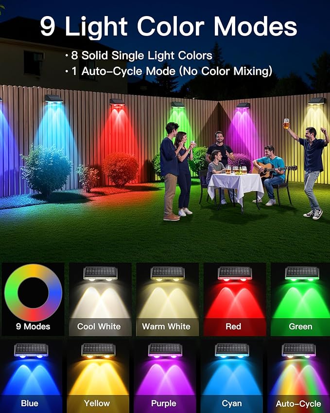 Solar Fence Lights Outdoor, 6 Pack IP65 Waterproof Fence Lights Solar Powered - Image 5