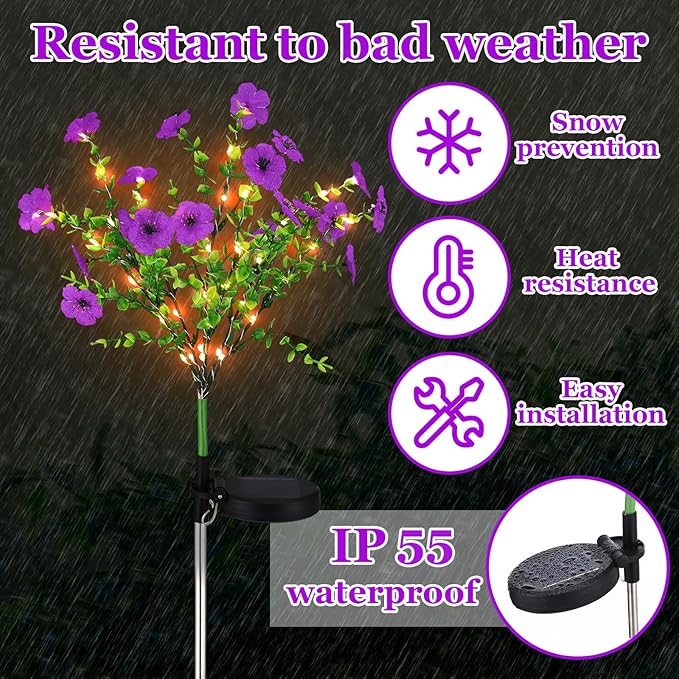 2 Pack Solar Stake Lights Outdoor Decor Waterproof Mums Artificial Flowers - Image 5