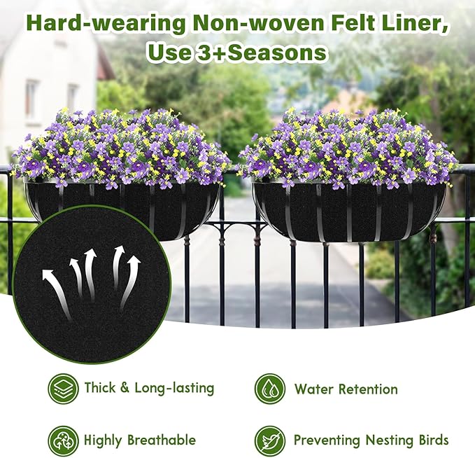 Riare 4 Pack 36 Inch Black Felt Window Box Liners- Fabric Trough Planter Basket - Image 3