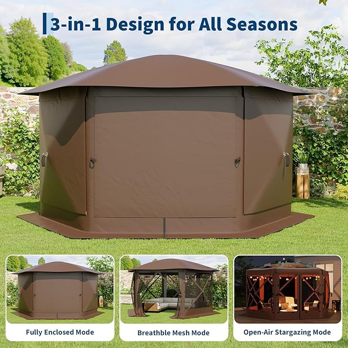 13x13FT 6-Sided Pop Up Gazebo Tent，One-Push Setup Canopy Tent - Image 3