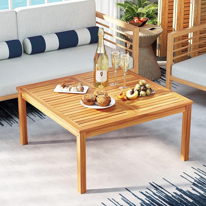 Tangkula Patio Wood Coffee Table, Solid Acacia Wood 35.5 Inches Side Table - Image 8