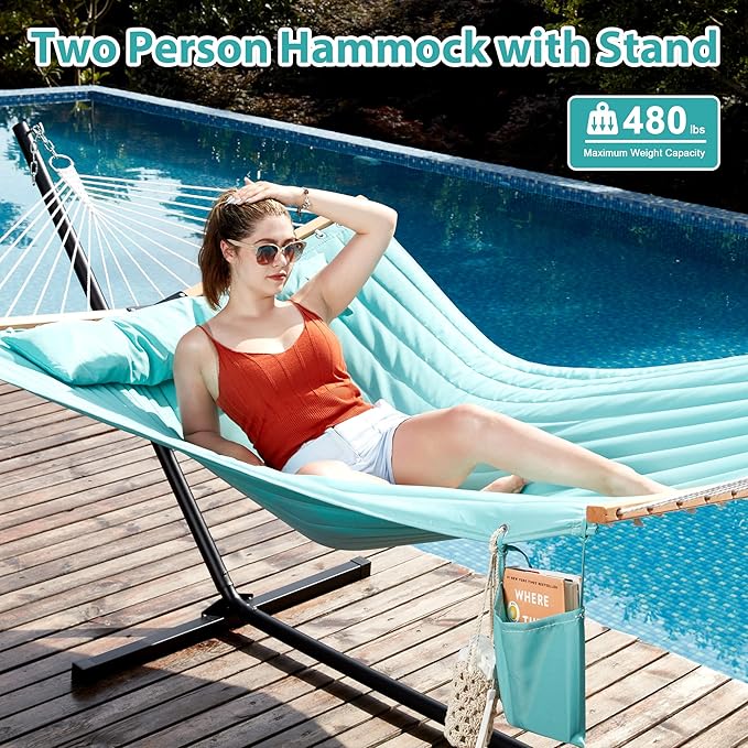 Two Person Hammock with Stand for Outside Heavy Duty, Outdoor Patio Hammock - Image 2