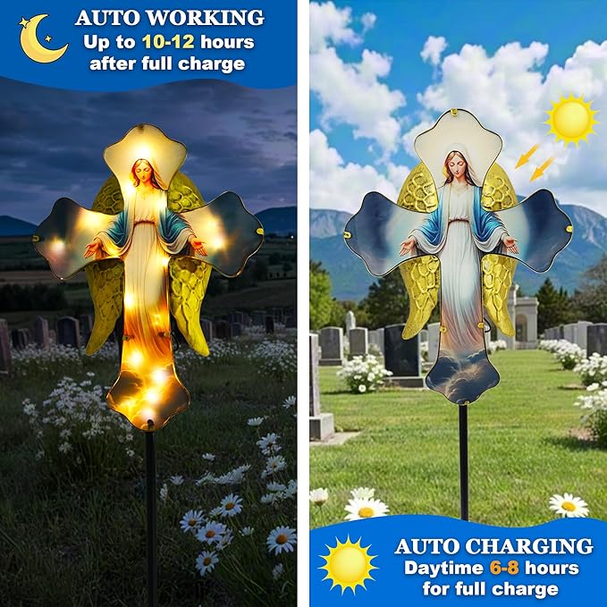 Solar Virgin Mary Cross Garden Lamp - Image 4
