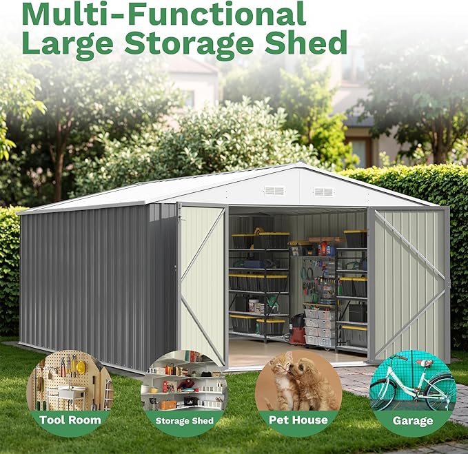 Patiowell 10x14 FT Outdoor Storage Shed, Large Metal Garden Shed - Image 5