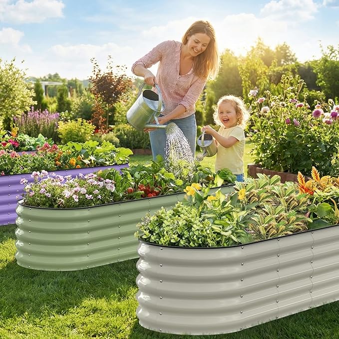 Kesfitt Raised Garden Bed, Metal Galvanized Steel Oval Garden Bed 8x2x1.5 ft - Image 6