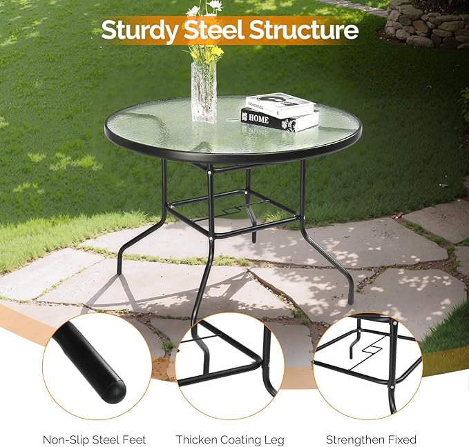 VINGLI Round Patio Table with Umbrella Hole - Image 5
