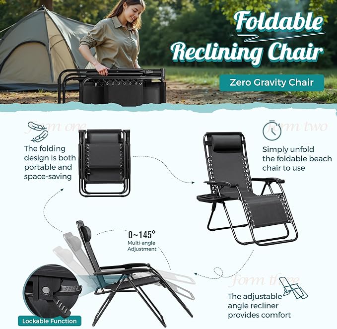 Homall Zero Gravity Chair Patio Folding Lawn Lounge Chairs Outdoor Lounge - Image 8