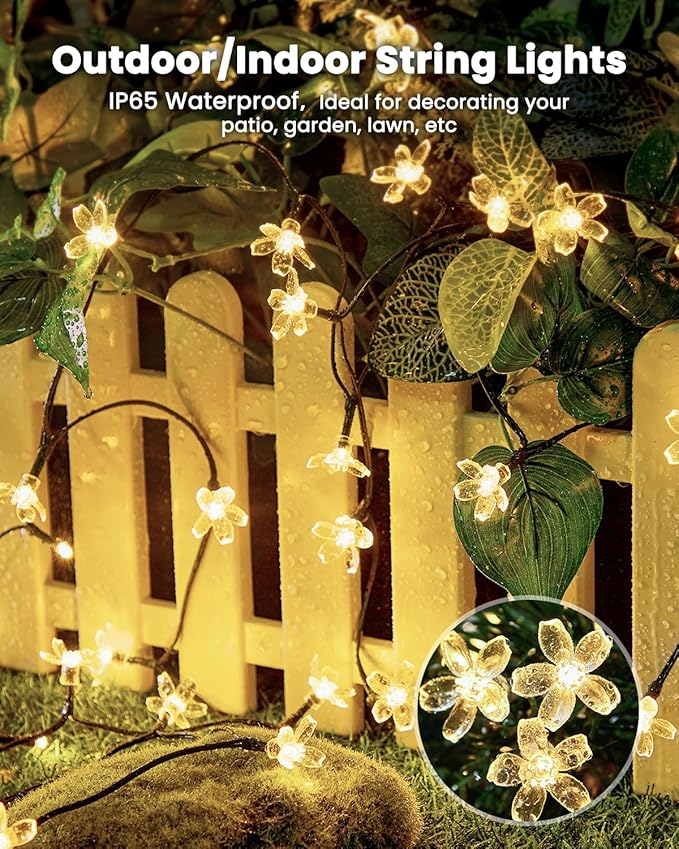 Brightown 2 Pack Total 52FT 120 LED Solar String Lights Flower Outdoor - Image 6
