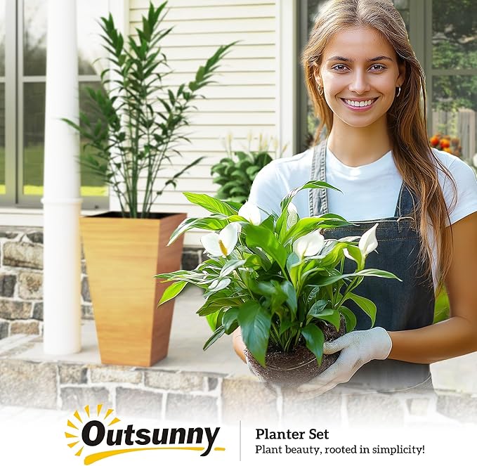 Outsunny Tall Planter for Outdoor Plants Set of 3, 28 Inch Taper Planter - Image 9