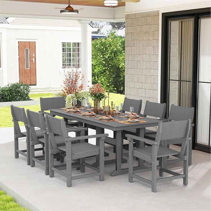 9-Piece Outdoor Dining Set, HDPE Weatherproof Patio Table and Chairs Set - Image 7