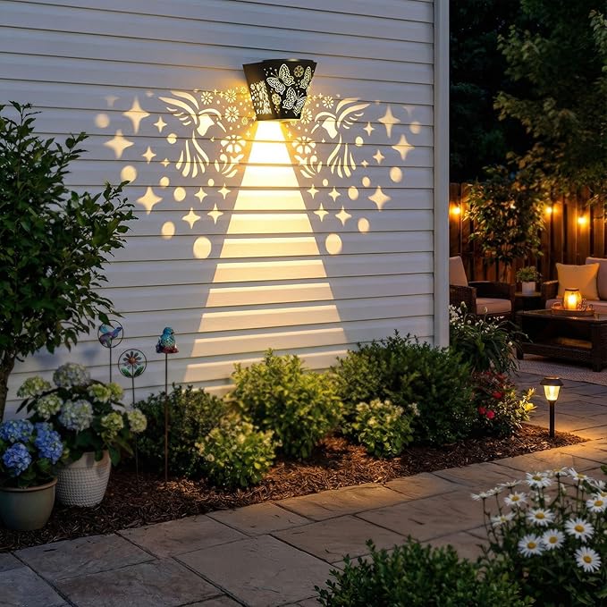 2 Pack Solar Fence Lights Outdoor Wall lihgts Decorations Metal Solar Deck - Image 2