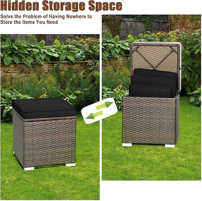 RELAX4LIFE Wicker Outdoor Storage Ottoman, 2-Piece Rattan Footstool w/Removable - Image 5