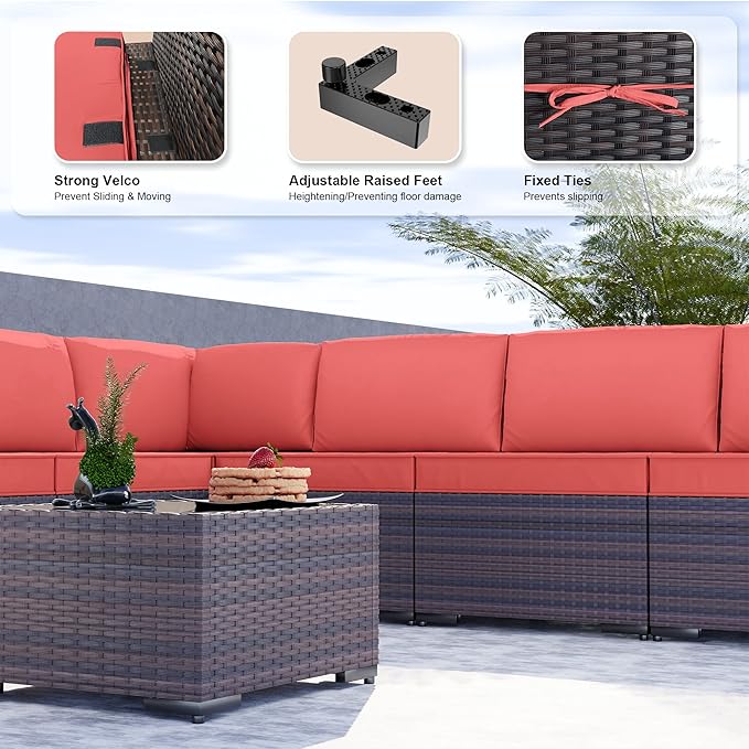 Kullavik 9 Pieces Outdoor Patio Furniture Set PE Wicker Rattan Sectional Sofa - Image 3