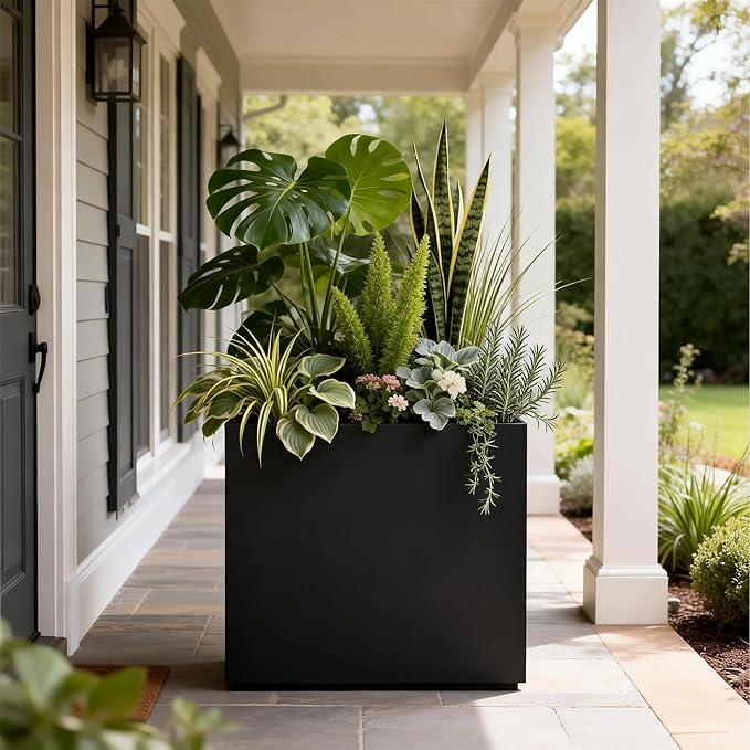 Worth 28" Galvanized Steel Planter Box, Outdoor Rectangular Tall Metal Planter - Image 7